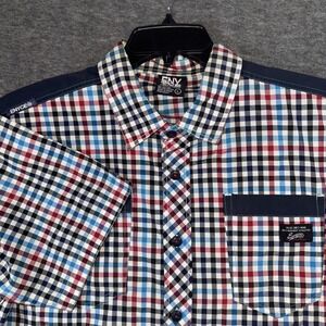 Enyce Mens Mens Button Up Shirt Short Sleeve Y2k Pockets Blue Red Check Sz L